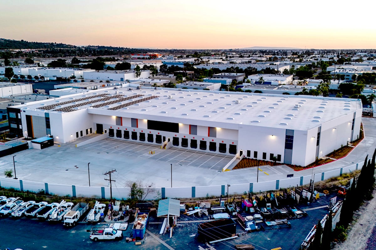 Aerial view of the industrial property in Anaheim at dusk