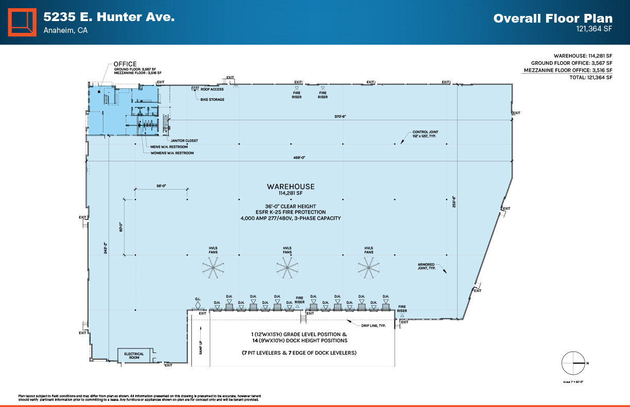 Floor plan for 5235 E Hunter Ave industrial property in Anaheim, California