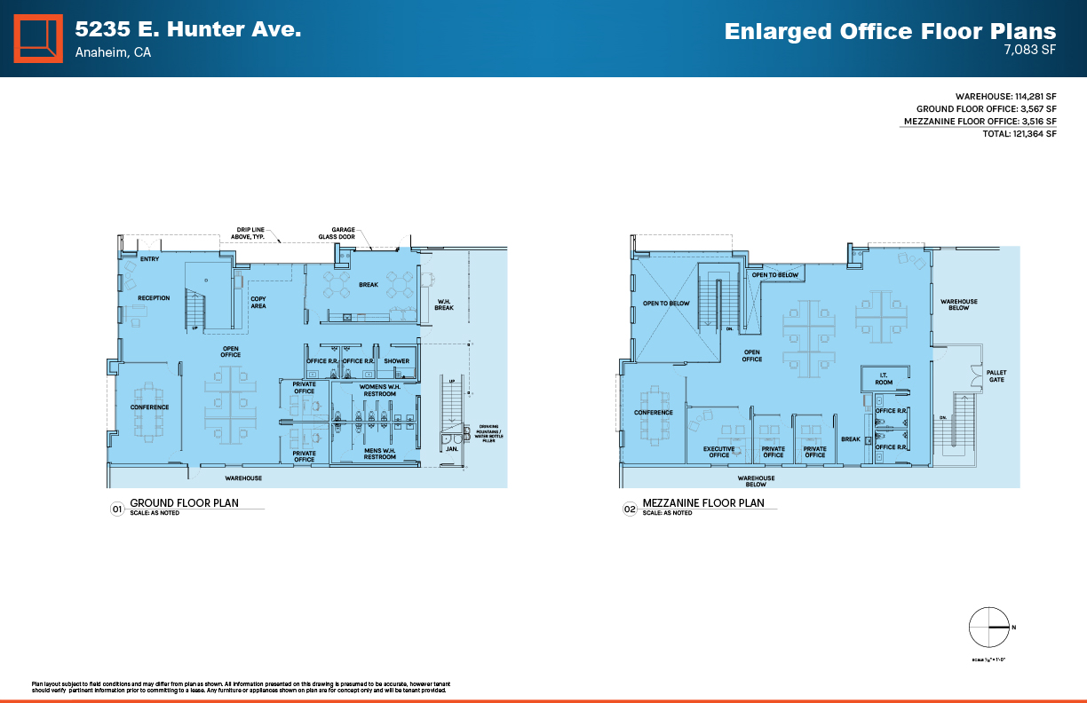Office plans for 5235 E Hunter Ave industrial property in Anaheim, California
