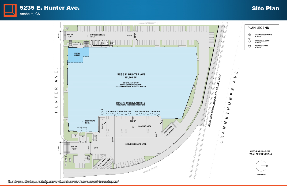 Site plan for 5235 E Hunter Ave industrial property in Anaheim, California