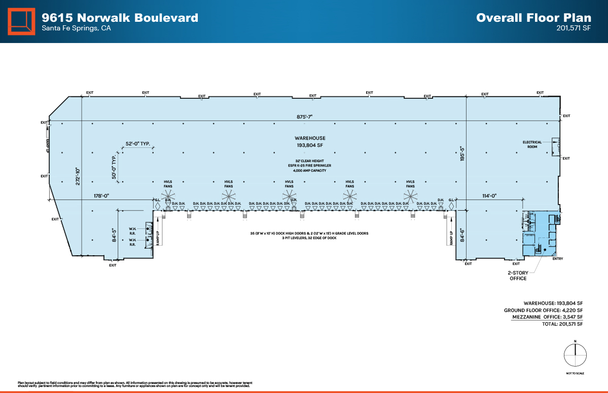 Floor plan for 9615 Norwalk Blvd industrial property in Santa Fe Springs, California