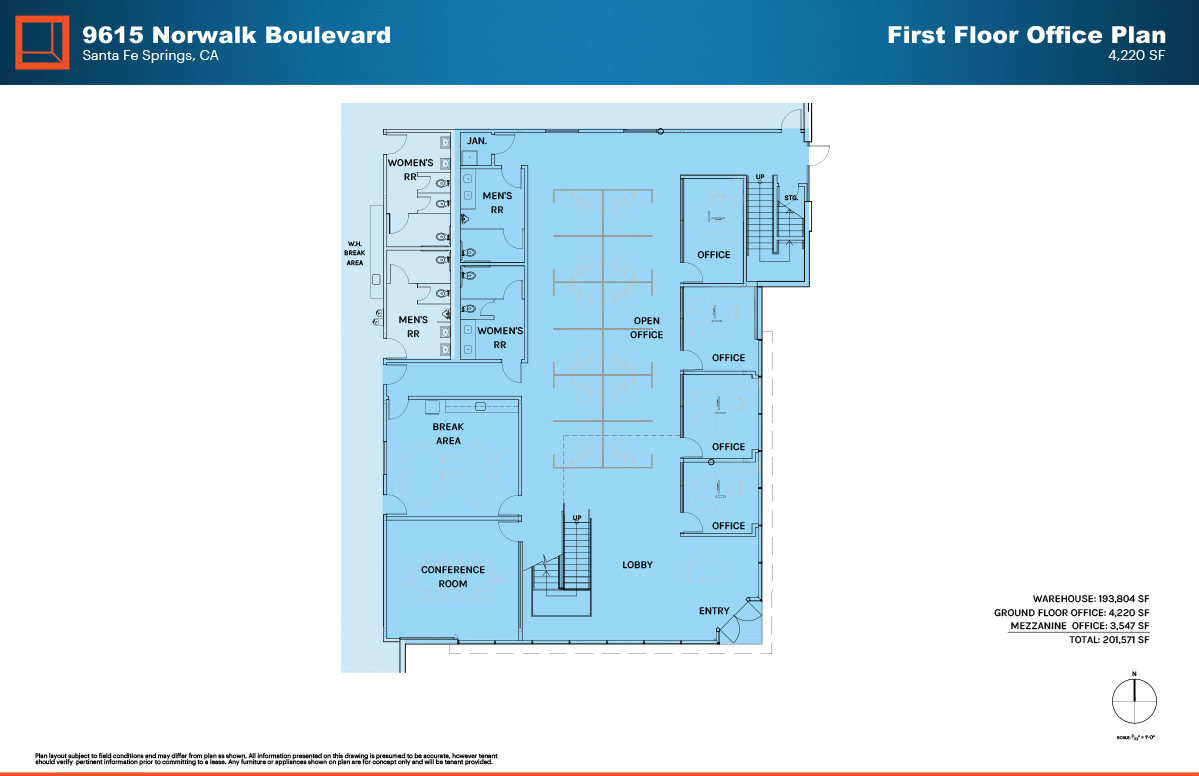 Office plans for 9615 Norwalk Blvd industrial property in Santa Fe Springs, California