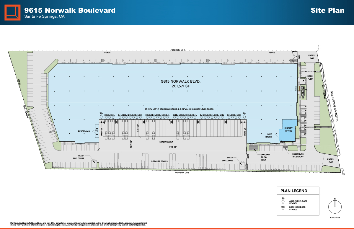 Site plan for 9615 Norwalk Blvd industrial property in Santa Fe Springs, California